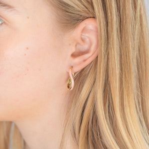 9ct Yellow Gold Silverfilled Pink Enamel On Twisted Hoop Earrings