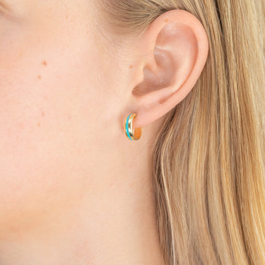 9ct Yellow Gold Silver Filled Blue Enamel On Hoop Earrings