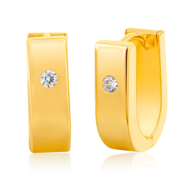 9ct Yellow Gold Silverfilled Cubic Zirconia Huggies Earrings