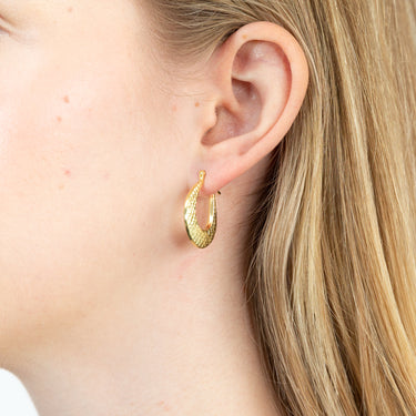 9ct Yellow Gold Silverfilled Patterned Creole Earrings
