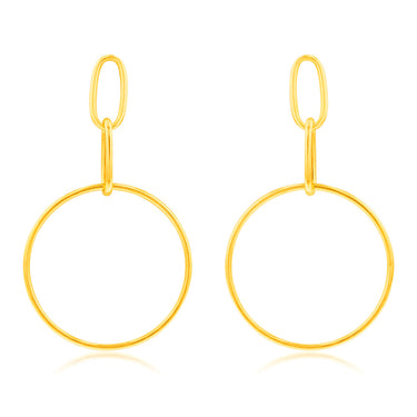 9ct Yellow Gold Silver Filled Link And Open Circle Drop Earrings