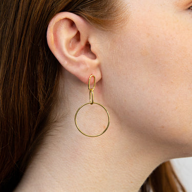 9ct Yellow Gold Silver Filled Link And Open Circle Drop Earrings