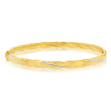 9ct Yellow Gold Silverfilled Diamond Cut Patterned 65mm Bangle