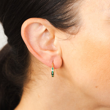 9ct Yellow Gold Silverfilled Green Cubic Zirconia 10mm Hoop Earrings