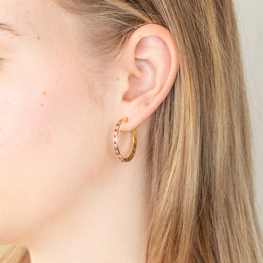 9ct Yellow Gold Silverfilled Red Cubic Zirconia 20mm Hoop Earrings