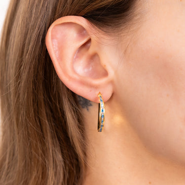 9ct Yellow Gold Silver Filled Blue Cubic Zirconia 20mm Hoop Earrings