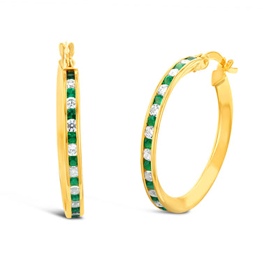 9ct Yellow Gold Silver Filled Green Cubic Zirconia 20mm Earrings