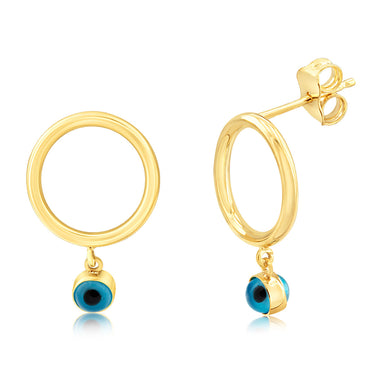 9ct Yellow Gold Silverfilled Evil Eye Drop Earrings