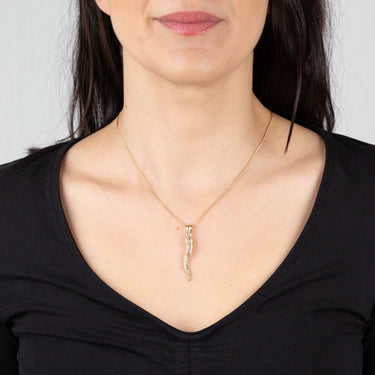 9ct Yellow Gold Silverfilled Diamond Cut 36mm Italian Horn Pendant