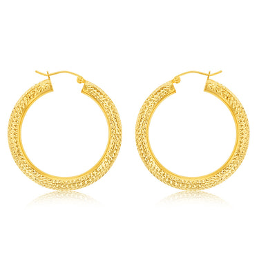 9ct Yellow Gold Silverfilled Diamond Cut 35mm Hoop Earrings