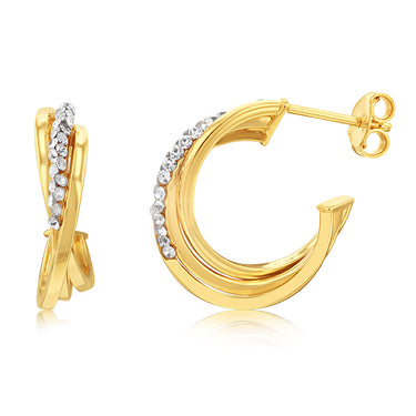 9ct Yellow Gold Silverfilled Crystal Triple Hoop Earrings