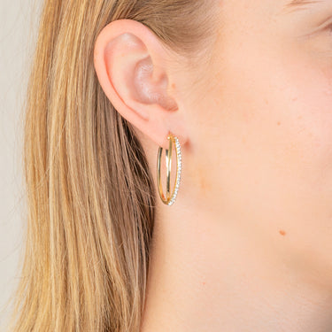 9ct Yellow Gold Silverfilled Crystal Twin Hoop Earrings