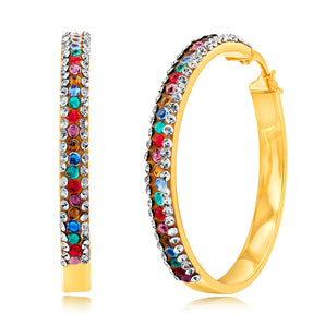 9ct Yellow Gold Silverfilled Multicolour And White Crystal 30mm Broad Hoop Earrings