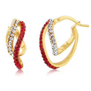 9ct Yellow Gold Silver Filled Red White Twisted Hoop Earrings