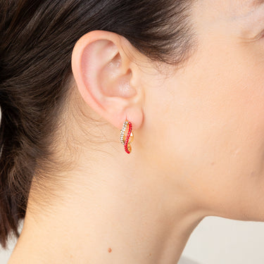 9ct Yellow Gold Silver Filled Red White Twisted Hoop Earrings