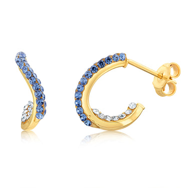 9ct Yellow Gold Silverfilled Blue White Crystal Half Hoop Earrings