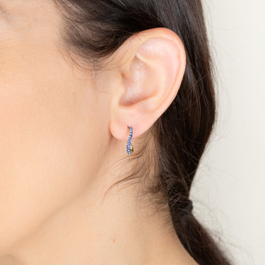 9ct Yellow Gold Silverfilled Blue White Crystal Half Hoop Earrings