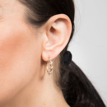 9ct Yellow Gold Silverfilled Crystal 3/4th Hoop Earrings
