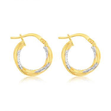 9ct Yellow Gold Silver Filled Fancy Diamond Cut Twisted Earrings