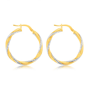 9ct Yellow Gold Silverfilled Fancy Diamond Cut Twisted Earrings