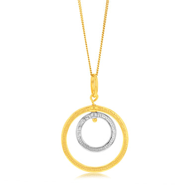 9ct Yellow And White Gold Silverfilled Greek Key Round Pendant