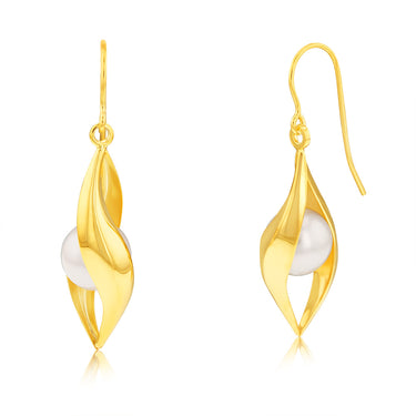 9ct Yellow Gold Silver-filled Freshwater Pearl Drop Earrings