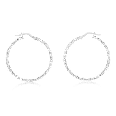 9ct White Gold Silverfilled Fancy Twisted 30mm Hoop Earrings