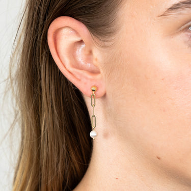 9ct Yellow Gold Silverfilled Pearl Links Drop Earrings