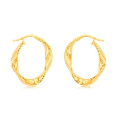 9ct Yellow Gold Silverfilled Fancy Oval Hoop Earrings