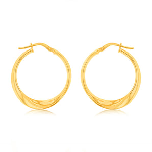 9ct Yellow Gold Silverfilled Fancy 20mm Hoop Earrings