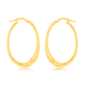 9ct Yellow Gold Silverfilled Fancy Oval Hoop Earrings