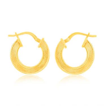 9ct Yellow Gold Silver Filled Fancy 10mm Hoop Earrings