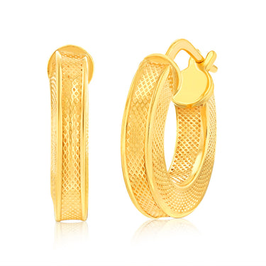 9ct Yellow Gold Silver Filled Fancy 10mm Hoop Earrings