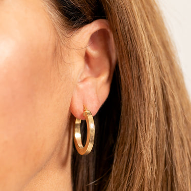 9ct Yellow Gold Silverfilled Patterned Square Tube 20mm Hoop Earrings