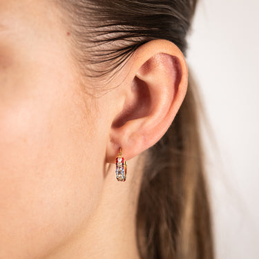9ct Yellow Gold Silverfilled Multicolour Crystal 10mm Hoop Earrings