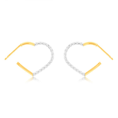 9ct Yellow Gold Silverfilled Two Tone Heart 3/4th Hoop Earrings