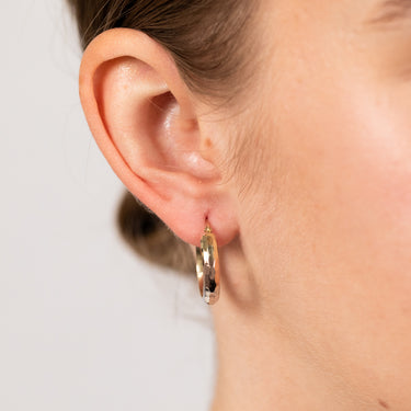 9ct Yellow Rose And White Gold Silverfilled Three Tone Diamond Cut Half Round Hoop Earrings