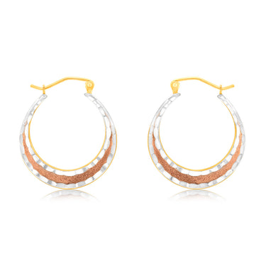 9ct Yellow Rose And White Gold Silverfilled Diamond Cut Hoop Earrings