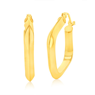 9ct Yellow Gold Silverfilled Square Fancy Tube Hoop Earrings