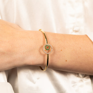 9ct Yellow Gold Silverfilled Green Zirconia Circle Bangle