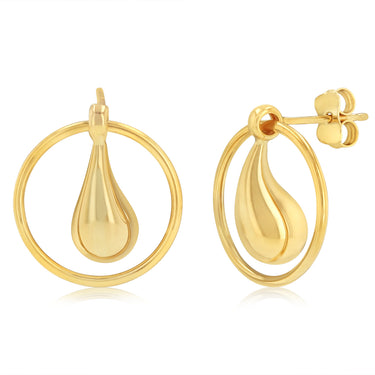 9ct Yellow Gold Silverfilled Teardrop Circle Stud Earrings