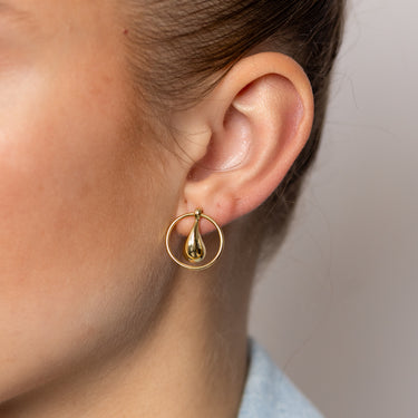 9ct Yellow Gold Silverfilled Teardrop Circle Stud Earrings