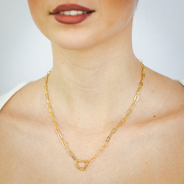 9ct Yellow Gold Silverfilled Heart Pendant Paperclip 45cm Chain