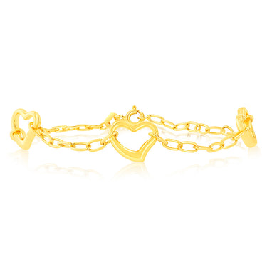 9ct Yellow Gold Silverfilled Heart Charm Fancy 18cm Bracelet