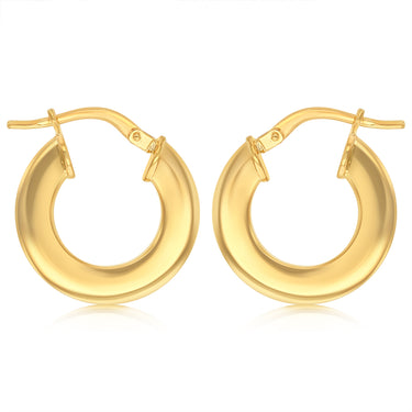 9ct Yellow Gold Silverfilled Polished Broad 10mm Hoop Earrings