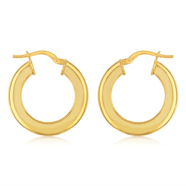 9ct Yellow Gold Silverfilled Polished Broad 15mm Hoop Earrings