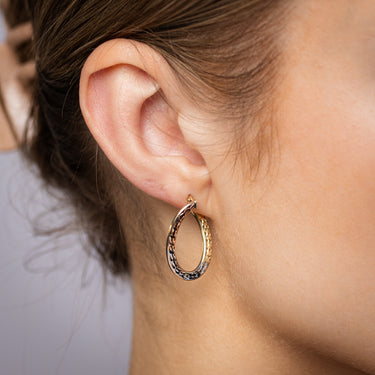 9ct Yellow, White and Rose Gold Tricolor Silverfilled Oval Diamond Cut Twist 18 x 25mm Earrings