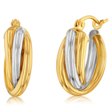 9ct Yellow And White Two Tone Gold Silverfilled 15 X 16mm Hoop Earrings