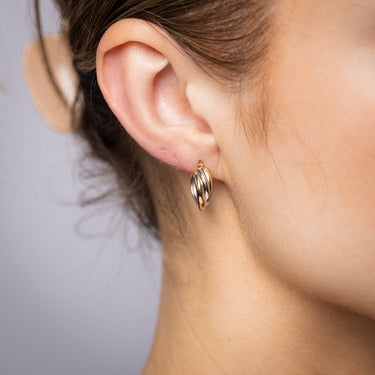 9ct Yellow And White Two Tone Gold Silverfilled 15 X 16mm Hoop Earrings