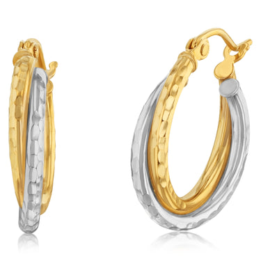 9ct Yellow And White Two Tone Gold Silverfilled Twisted Hoop Earrings